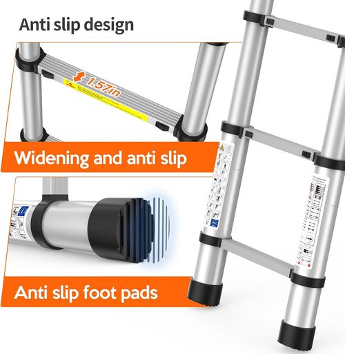 Telescoping Ladder, 8.5FT Aluminum Lightweight Extension Ladder, One-Button Retraction Collapsible Ladder, 375 LBS Capacity with Non-Slip Feet, Portable Compact Ladders for Home, RV, Loft