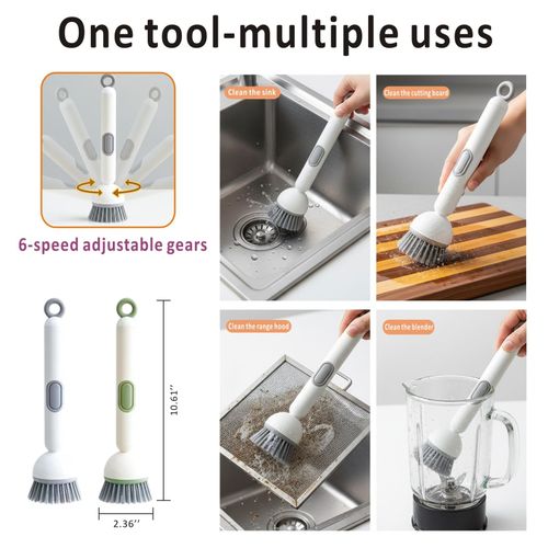 Dish Brush -6-in-1 Dish Brush with Detergent Dispenser - Adjustable Angle & Rotating Scrub Brush for Pots, Pans, Dishes & Utensils | Kitchen Cleaning Brush with Wall Mount for Sink, Stove & Cookware