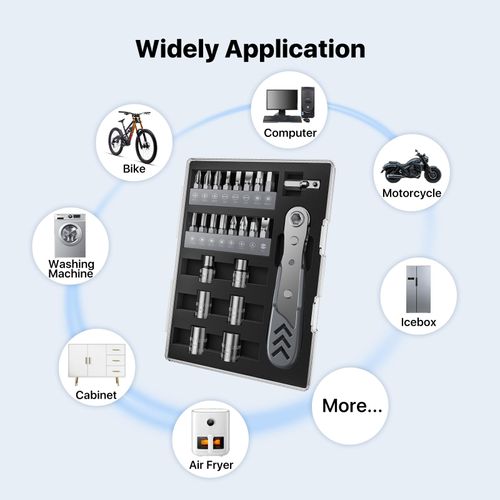 23in1 Right Angle Ratcheting Screwdriver Set, 1/4" Driver Repair Tool, Magnetic Offset Low Profile Ratchet Screw driver, Philips, Flathead, Hex, Torx, T15H, T20H, T25H, T30H, 5-10mm Socket