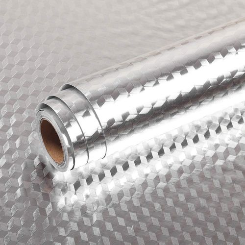 Waterproof Kitchen Stickers for Cabinets Heat Resistant Backsplash Wallpaper for Kitchen Wall Self Adhesive Shelf Drawer Liner Stove Silver Contact Paper 15.8x393.7 Aluminum Foil Sink Cover