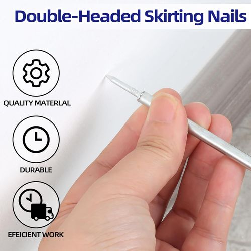 500pcs Double-Head Skirting Thread Seamless Nails, 2-Sided Nails with 5 Sleeve Tool,Invisible Double Headed Trim Seamless Pins for Seamless Baseboard Installation, Molding & Wall Panels.