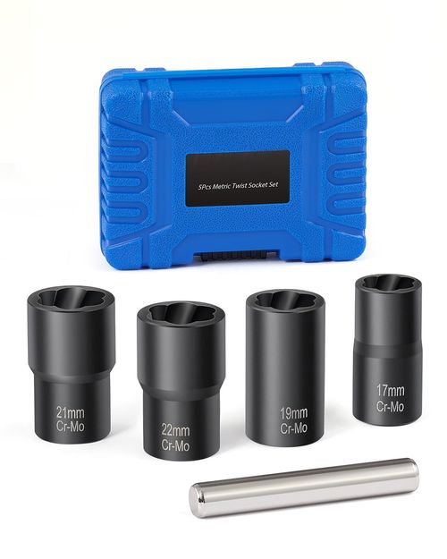 Lug Nut Remover, 5 Counts Wheel Lock Removal Kit, Drive Impact Bolt Nut Extractor for Removing Stripped, Damaged,