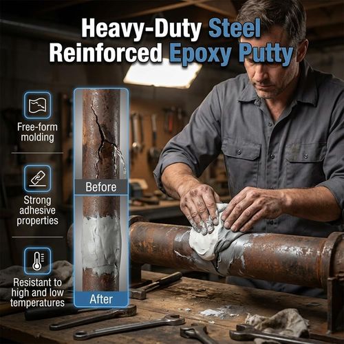 500g Steel Reinforced Epoxy Putty, Easy Operation, High Strength & Strong Adhesion, Excellent Restoration, Waterproof Heat Resistant Drillable, Permanent Repair Putty for Metal Wood Ceramic Concrete Plastic PVC Pipe Leaks Cracks Holes & Broken Parts fat