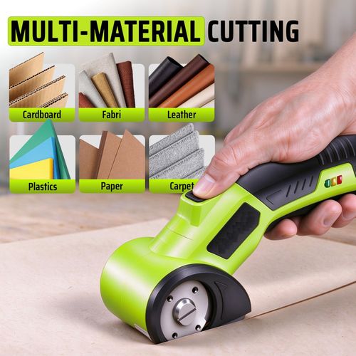 Cordless Electric Scissors, 4V Rechargeable Cardboard Cutter, Electric Box Cutter for Cardboard, 320RPM Motor, Safety Lock, LED Light, Replacement Blade for Fabric, Leather, Carpet, Plastic