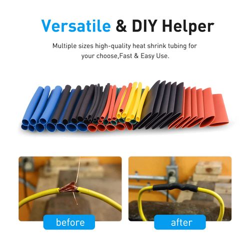 Waterproof Heat Shrink Tube , Heat Shrink 2:1 Electric Insulation Tube Kit 45mm Flame Retardant Wrap Cable Sleeve 560pcs 5 Colors 12 Sizes with Storage Box