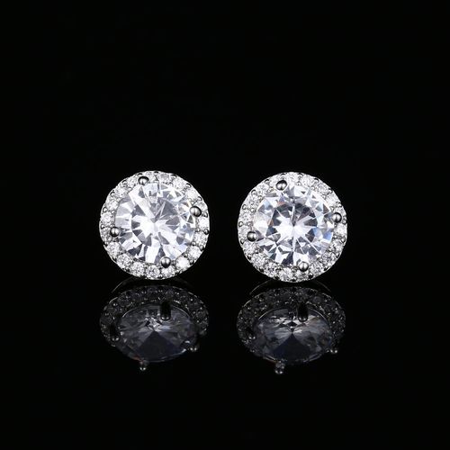 Round Cubic Zirconia Stud Earrings（1ct 6.5mm） , Everyday Dainty, Diamond-Like Brilliance, CZ Halo Birthstone Studs, Hypoallergenic & Lightweight, Elegant & Versatile