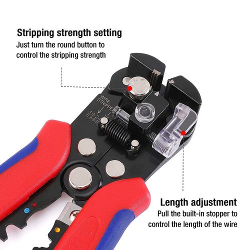 Self Adjusting Wire Stripper, 3-in-1 Automatic Wire Stripper/Cutter/Crimper, AWG10-24, 8 Inch Multi Pliers For Electrical Wire Stripping, Cable Cutting, Crimping