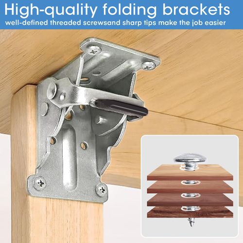 4 Pack Locking Hinge （included 32 Screws ）for Folding Leg Brackets,Heavy Duty Folding Brackets 90 Degree Self Locking Folding Hinge for Table Legs Furniture