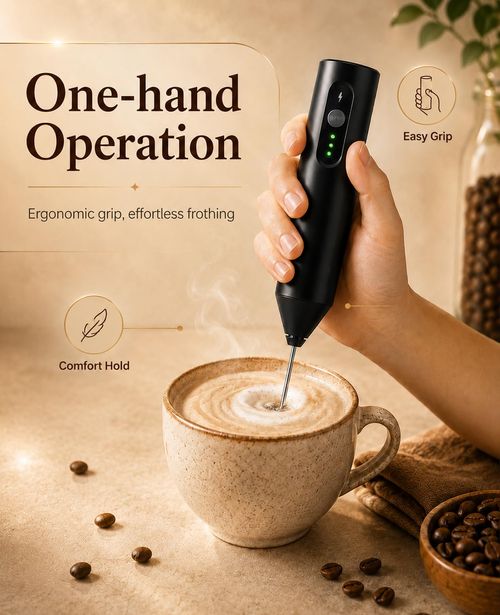 Rechargeable Electric Milk Frother Handheld, Hand Mixer Coffee Frother Wand. Portable Drink Mixer with 3 Speeds, 3 Whisk Heads, Storage Case, Electric Whisk for Matcha Lattes Cappuccino, Kitchen Gifts