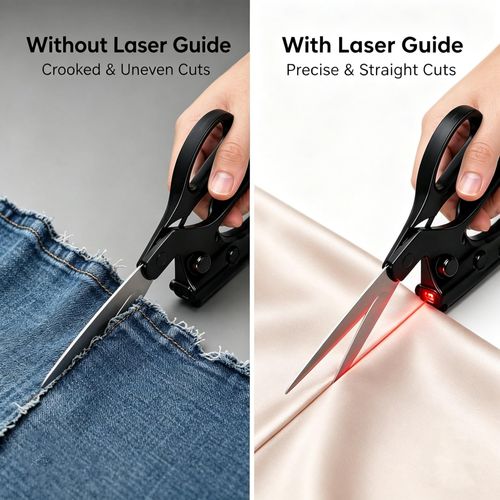 Laser Guided Fabric Scissors, Visual Laser Guide for Assisted Straight Cutting, Ergonomic Handle for DIY Crafts Fabric, Paper and Light Leather