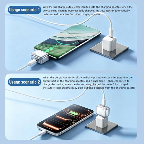 140W Smart Auto Stop Charger with Physical Cut-Off, Fully Charged Separator, USB-C Fast Charging Power Splitter Adapter Auto Disconnect Charging Cable Protector, Phone Tablet Overcharge Protection