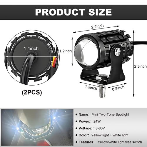 2PCS Motorcycle LED Driving Fog Lights, Super Bright White/Amber Motor Auxiliary LED Spotlights with 2 Switch, Waterproof Aux Motorcycle Headlight for Car Truck ATV Tractor (8-80v)
