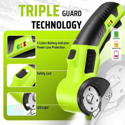 Cordless Electric Scissors, 4V Rechargeable Cardboard Cutter, Electric Box Cutter for Cardboard, 320RPM Motor, Safety Lock, LED Light, Replacement Blade for Fabric, Leather, Carpet, Plastic