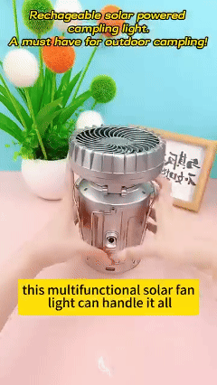 Solar Camping Lantern with Fan,Rechargeable Camping Fans Charging for Phone, Battery Operated Light for Hurricane Power Outage Tent Emergency Camping Gear Must Haves