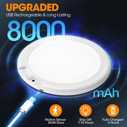 Rechargeable Motion Sensor Ceiling Lamp - Magnetic Ceiling Mount, Remote-Controlled, Adjustable, Customizable LED Lights, Auto Shut-Off, Wireless Automatic Battery-Powered Multifunctional Lighting for Closet, Stairs
