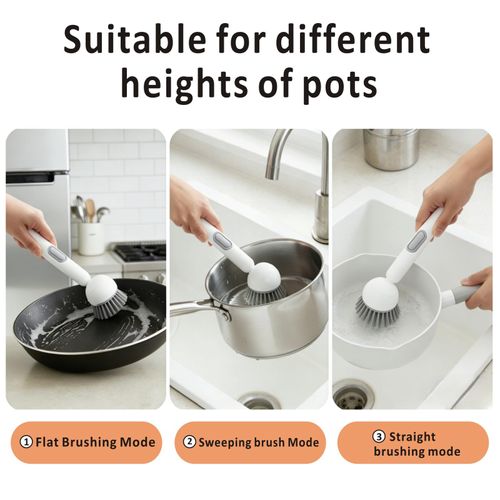 Dish Brush -6-in-1 Dish Brush with Detergent Dispenser - Adjustable Angle & Rotating Scrub Brush for Pots, Pans, Dishes & Utensils | Kitchen Cleaning Brush with Wall Mount for Sink, Stove & Cookware