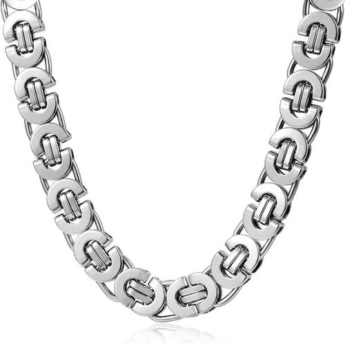 Flat Byzantine Chain Necklace Silver Color 316L Stainless Steel 11mm 24" Link Jewelry for Male Men necklace