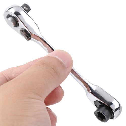 Mini Double Headed Ratchet Wrench , 1/4 Inch 72 Tooth Drive Socket and Screwdriver Bit Ratchet Set Rotator 5 Degrees Quick Install Release Ratchet Accessories Tool Silver