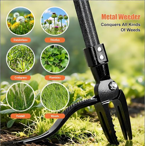 Stand Up Weed Puller Tool with 45″ Long Handle, Manual Weeder Tool,4-Claw Gardening Weeding Tool, Weed Remover Removal Pulling Tool for Garden Lawn Crabgrass Dandelion Grass Root (All-Steel)