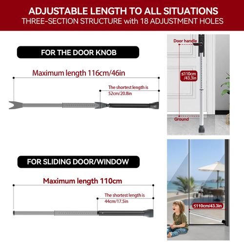 Door Security Bar, Patio Door Lock, 20-50 in, Sliding Glass Door Security Bar for Patio Door, Window Security and Door Stopper Protection, White