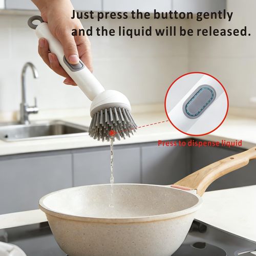 Dish Brush -6-in-1 Dish Brush with Detergent Dispenser - Adjustable Angle & Rotating Scrub Brush for Pots, Pans, Dishes & Utensils | Kitchen Cleaning Brush with Wall Mount for Sink, Stove & Cookware
