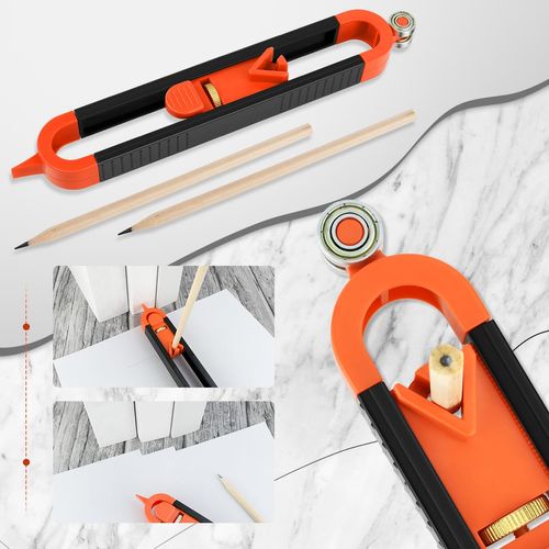 Precise Contour Scribe Tool with 2 Pencil, Upgrade Contour Measuring Tool with Adjustable Lock for Woodworking Finish Carpenter, DIY Handyman, Construction