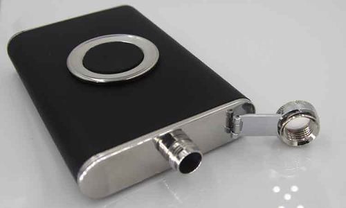 Stainless Steel 8oz Shot Flask Hip Flask With Built in Collapsible Cup (Black)