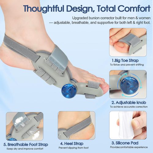 Bunion Corrector for Women Men Big Toe,Adjustable Knob Bunion Corrector for Bunion Relief,Bunion Fix with Bunion Silicone Pad,Suitable for Left and Right Feet(1PCS)
