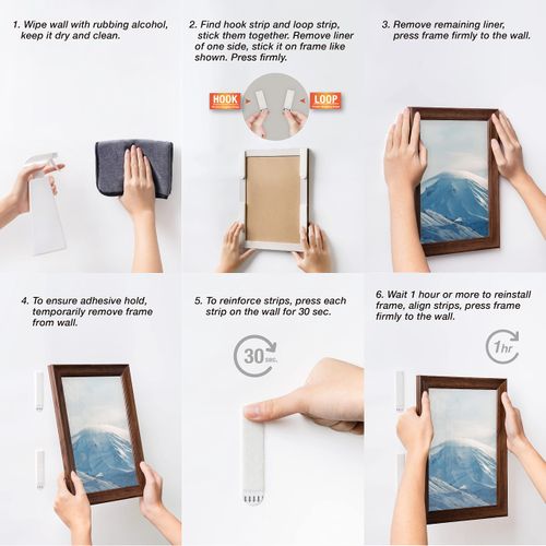 Picture Hanging Strips ,15&10 lb , 48 Pairs (24-L, 24-M, 96 Strips), No Tools Damage-Free Removable Picture Hangers, Heavy Duty Wall Hangers for Frame Hanging and Home Decor, No Tools, Waterproof