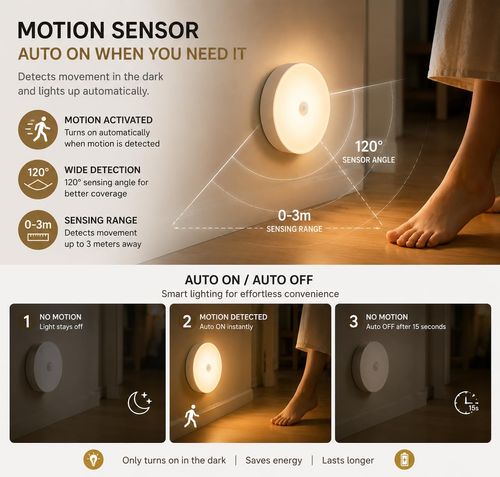 LED Closet Lights Wireless Motion Sensor Puck Light, Newest Version USB Rechargeable Dimmer Step Light with Remote, Night Safe Lighting for Under Cabinet, Counter, Kitchen, Hallway, Stairs