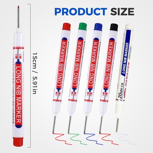 Long Head Deep Hole Marker, Quick Dry & Water-proof Construction Marker, Long Head Mark Pens for Metal, Steel, Tile, Glass, Carpenter Marking Tool for Woodworking (Mix-10PCS)