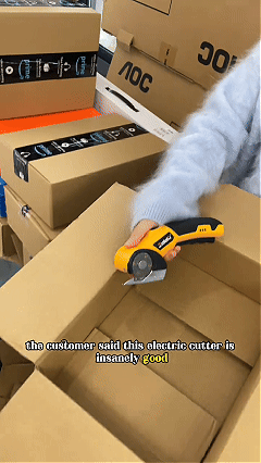 Cordless Electric Scissors, 4V Rechargeable Cardboard Cutter, Electric Box Cutter for Cardboard, 320RPM Motor, Safety Lock, LED Light, Replacement Blade for Fabric, Leather, Carpet, Plastic