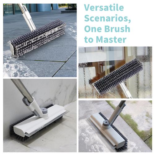 3-in-1 Floor Scrub Brush with Adjustable Durable Long Handle - 360°Rotating Scraper, Heavy-Duty Stiff Bristles, Scrubber Squeegee Combo for Faster Clean, Bathroom, Patio - Multifunctional Home Care Supplies Broom,home decor