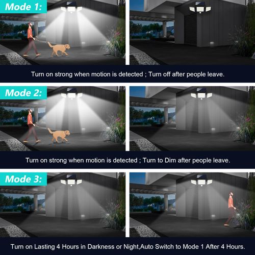 Solar Outdoor Lights 2500LM 210 LED Security Lights with Remote Control,3 Heads Motion Sensor Lights, IP65 Waterproof,270° Wide Angle Flood Wall Lights with 3 Modes