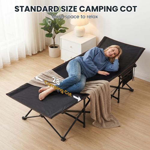 Folding Camping Cot, Extra Wide Heavy Duty Sleeping Cots, Camping Cot for Adults, Double-Layer Oxford Portable Travel Camp Bed w/Carry Bag for Home, Office Naps, Camping, Beach, Patio