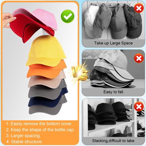 2 Pack Hat Organizer for Baseball Caps, Wall-Mount Hat Rack for Closet Door