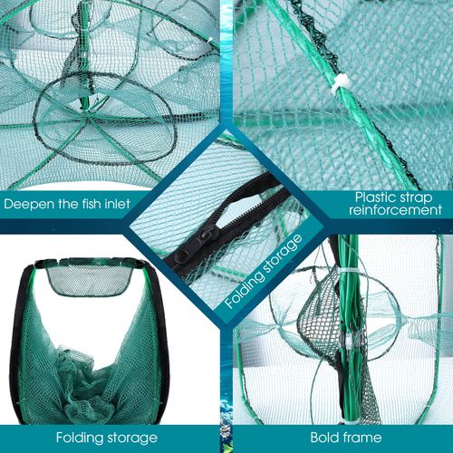 Foldable Fishing Trap Collapsible Hexagon 6 Hole Fishing Bait Trap Portable Minnow Crayfish Crab Crawdad Shrimp Net Cage Accessories
