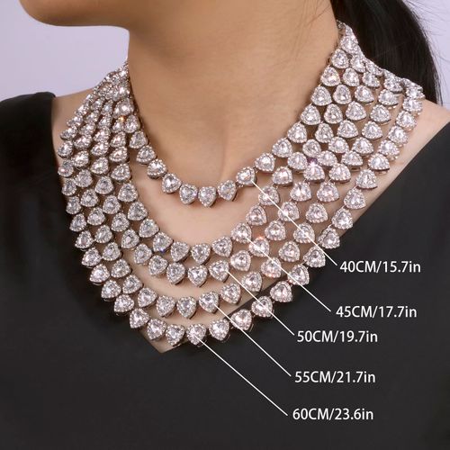 2pcs Set Heart Shaped Cuban Chain Necklace Set &,Hip Hop Style Choker Set,Luxurious Jewelry Set for Valentine's Day Gifts, Birthday,Everyday & Party Wear, for Teenager
