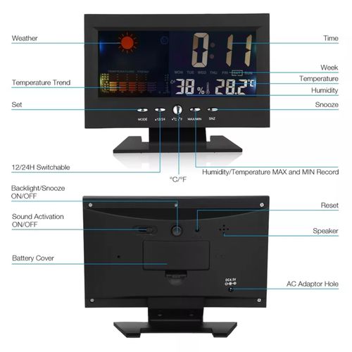 Weather Clock , Weather Station Wireless Indoor Thermometer Temperature Desk Digital Alarm Clock Weather Thermometer LED Temperature Humidity Monitor