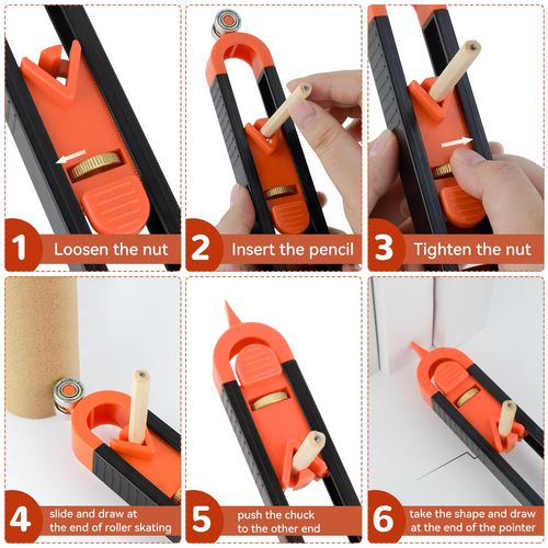 Precise Contour Scribe Tool with 2 Pencil, Upgrade Contour Measuring Tool with Adjustable Lock for Woodworking Finish Carpenter, DIY Handyman, Construction