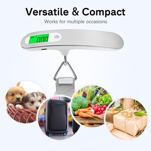 Rechargeable Luggage Scale with Strap & Type-C Port - Portable, Digital, High-Precision, and Ideal for Backpacks, Suitcases, and Carry-Ons - Up to 110lb/50kg Capacity -Strap, Silver