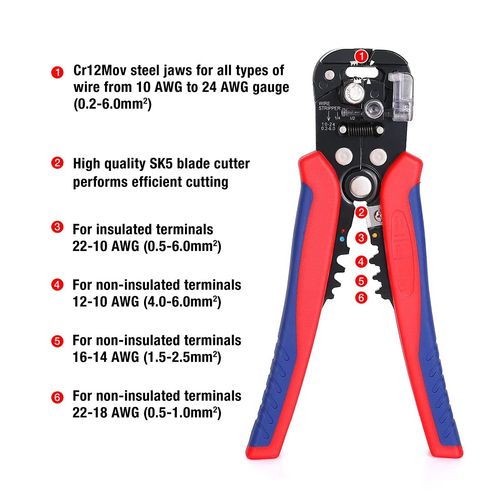 Self Adjusting Wire Stripper, 3-in-1 Automatic Wire Stripper/Cutter/Crimper, AWG10-24, 8 Inch Multi Pliers For Electrical Wire Stripping, Cable Cutting, Crimping