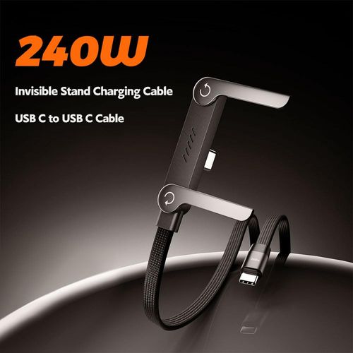 USB C to USB C Invisible Stand Charging Cable，240W Fast Charging Cable 4.9FT，Built-in Phone Support Fast Charging Cord for Gaming Office Travel