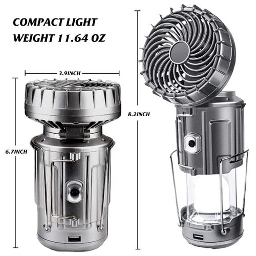 Solar Camping Lantern with Fan,Rechargeable Camping Fans Charging for Phone, Battery Operated Light for Hurricane Power Outage Tent Emergency Camping Gear Must Haves