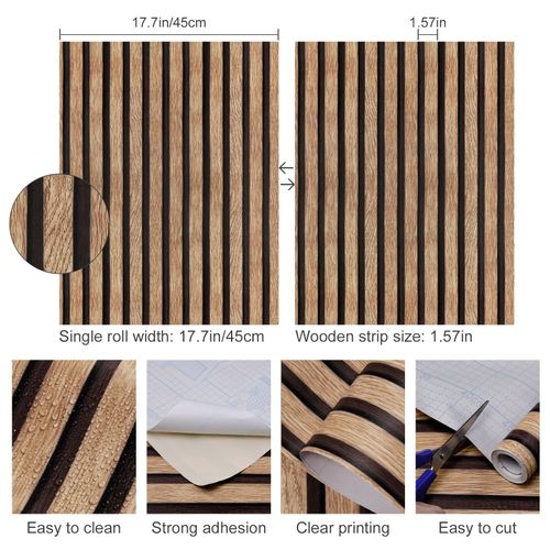 Wood-Grain Wall Sticker, Self-Adhesive Faux Wood Wallpaper, Waterproof and Moisture-Resistant Peel-and-Stick Decor for Living Room, Bedroom, and Kitchen