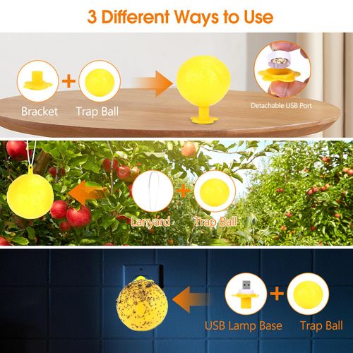 Original Fruit Fly Trap Ball with Light, 6pcs Hanging Fungus Gnat Killer Catcher, Adhesive Sticky Glue Catching Ball Fly Gnat Wasp Hornet Bugs Flying Insects Trap Ball for Indoor Outdoor Plant