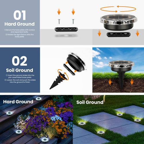 Solar Ground Lights Outdoor, Pathway Lights 8 Pack , IP65 Waterproof Landscape Lighting for Walkway, Driveway, Pathway, Garden, Backyard Decor- Transparent Lampshade