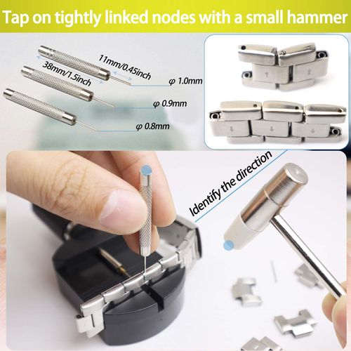 Watch Link Removal Kit, Watch Band Sizing Tool for Watch Strap Adjustment, Watch Pins Replacement, Watch Hammer, Spring bar
