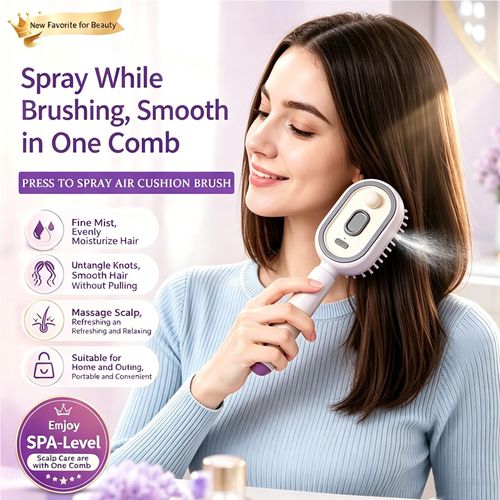 2026 Upgrade Electric Spray Air Cushion Massage Comb, 5-in-1 Self-Cleaning Steam Brush for Hair, Anti-Tangle Gloss Detangling Air Cushion Brush for Dry Frizzy Long Short Women Hair