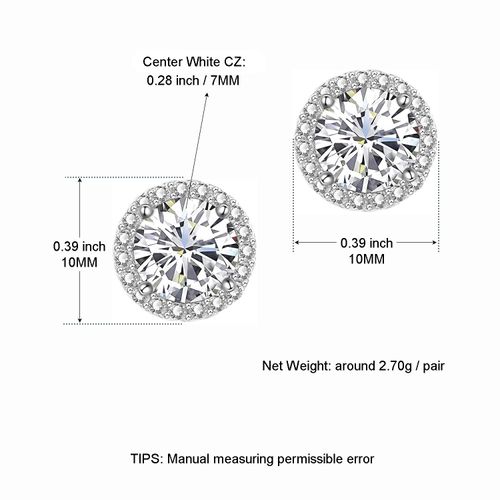 Round Cubic Zirconia Stud Earrings（1ct 6.5mm） , Everyday Dainty, Diamond-Like Brilliance, CZ Halo Birthstone Studs, Hypoallergenic & Lightweight, Elegant & Versatile